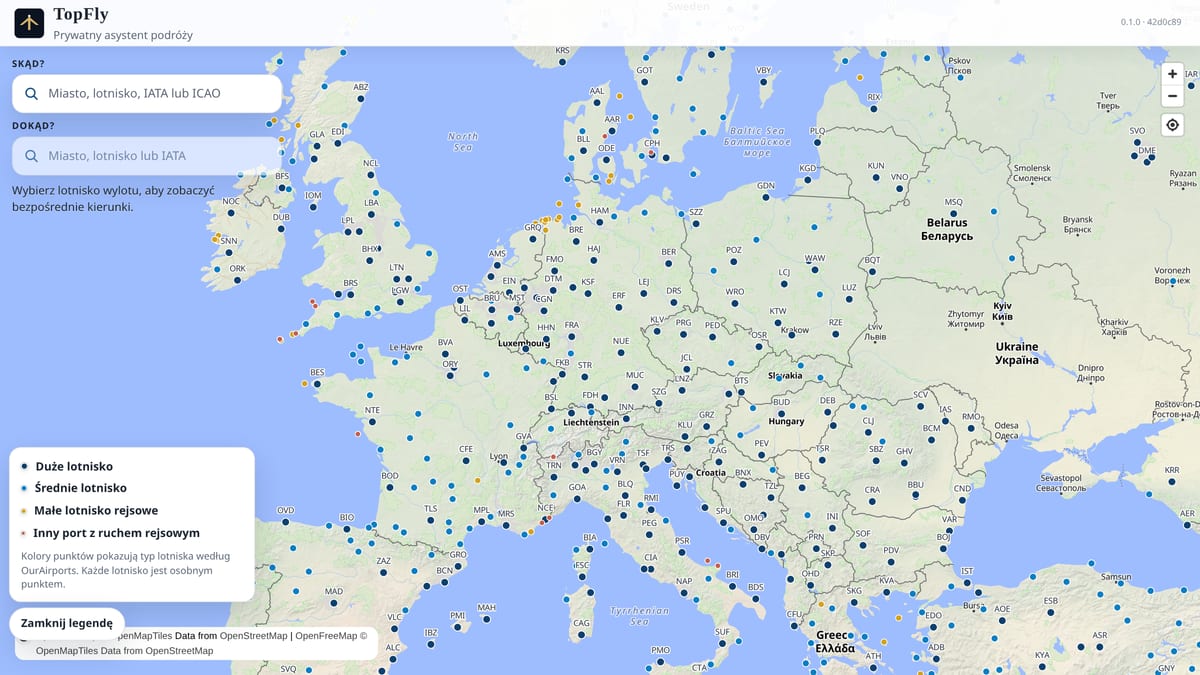 TopFly Preview — map of airports and direct flight connections